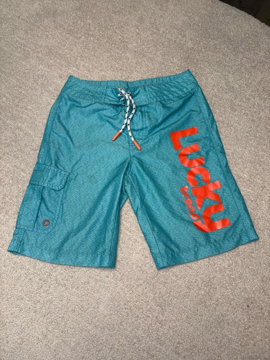 Lucky Brand Other - Lucky Brand Boys Teal & Orange Logo Swim Trunks - Size 10